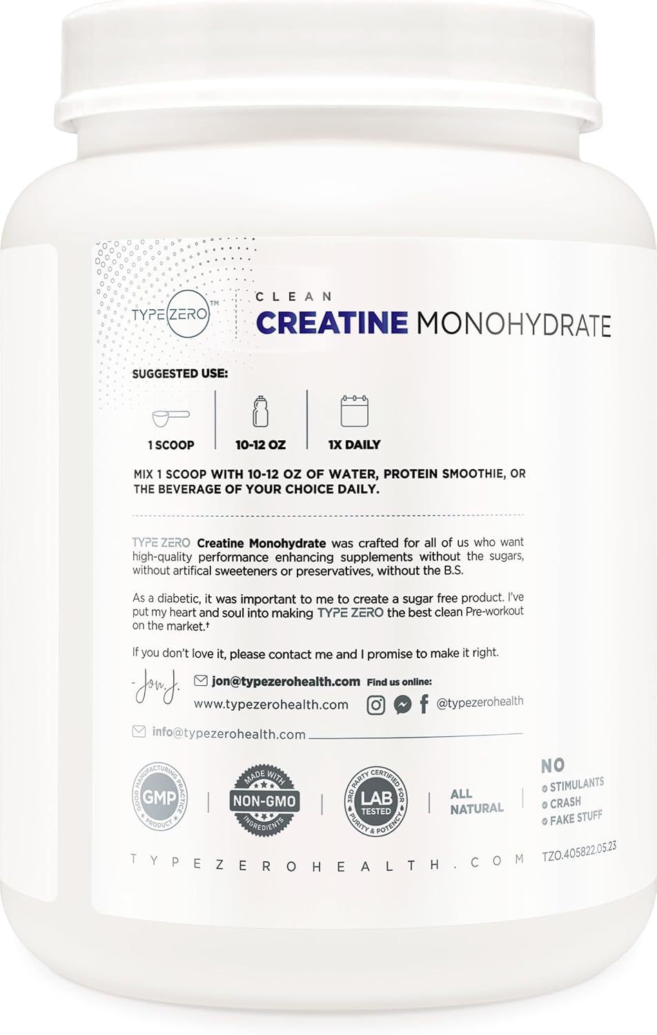 Type Zero Monohidrato de creatina (sin sabor) 2.2 lbs, micronizado,...
