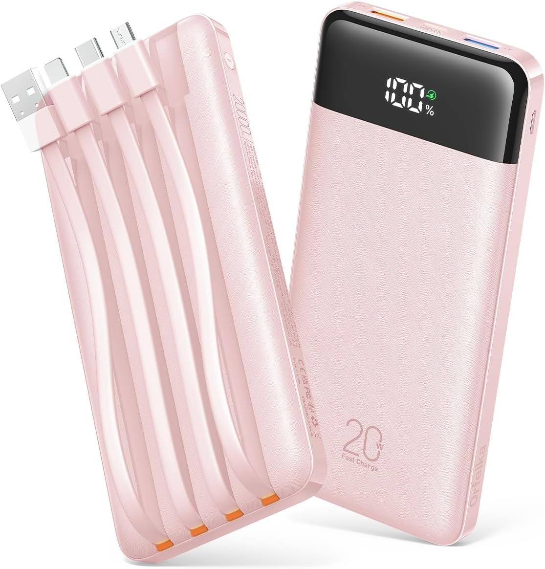 Orfeika 20000mAh Power Bank, cargador portátil con 4 cables incorpo...