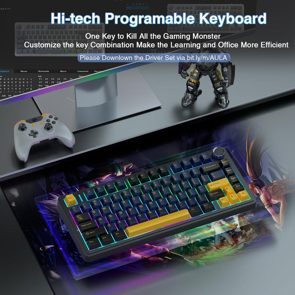 AULA F75 75% Teclado mecánico inalámbrico, teclado intercambiable e...
