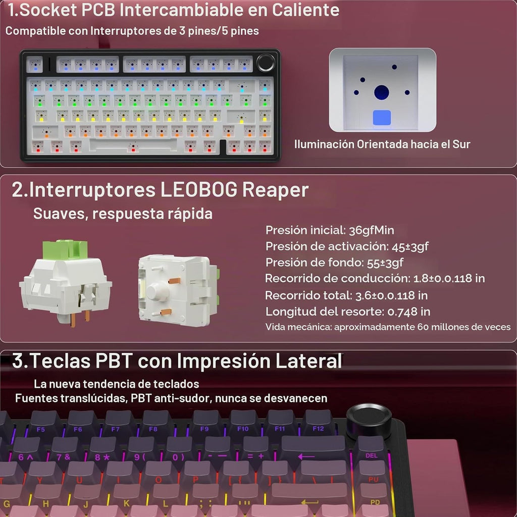 AULA F75 Pro Teclado mecánico inalámbrico, teclado personalizado in...