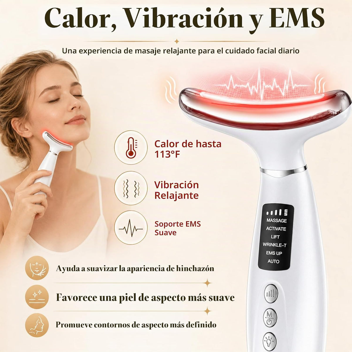 Terapia de luz roja para cara y cuello, herramienta de masajeador f...