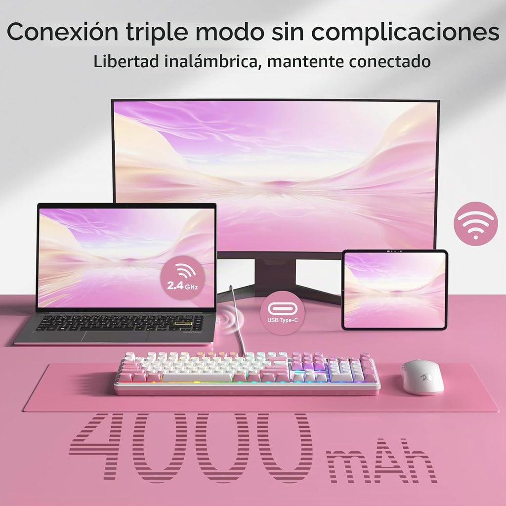 Redragon K762 PRO - Teclado, pantalla y perilla para juegos con jun...