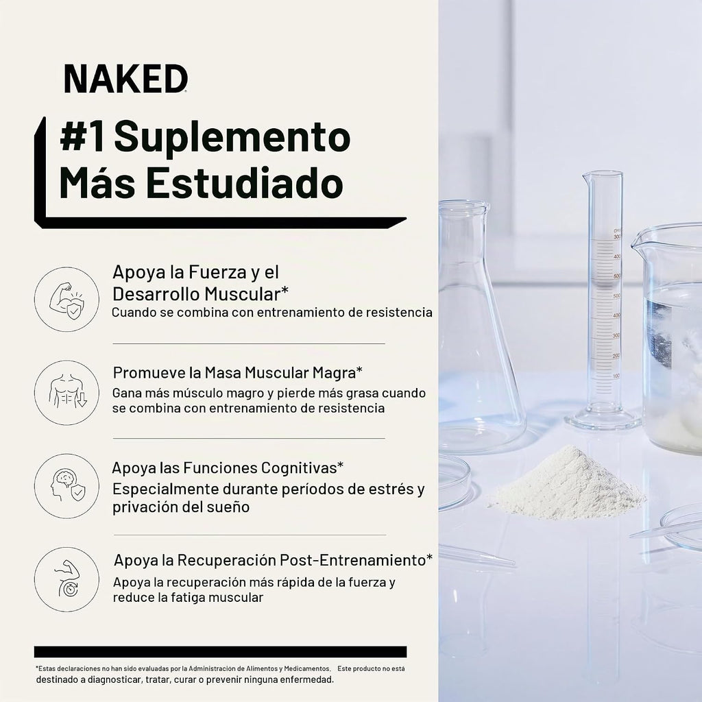 NAKED Creatina - Monohidrato de creatina con sabor a fresa - Polvo...