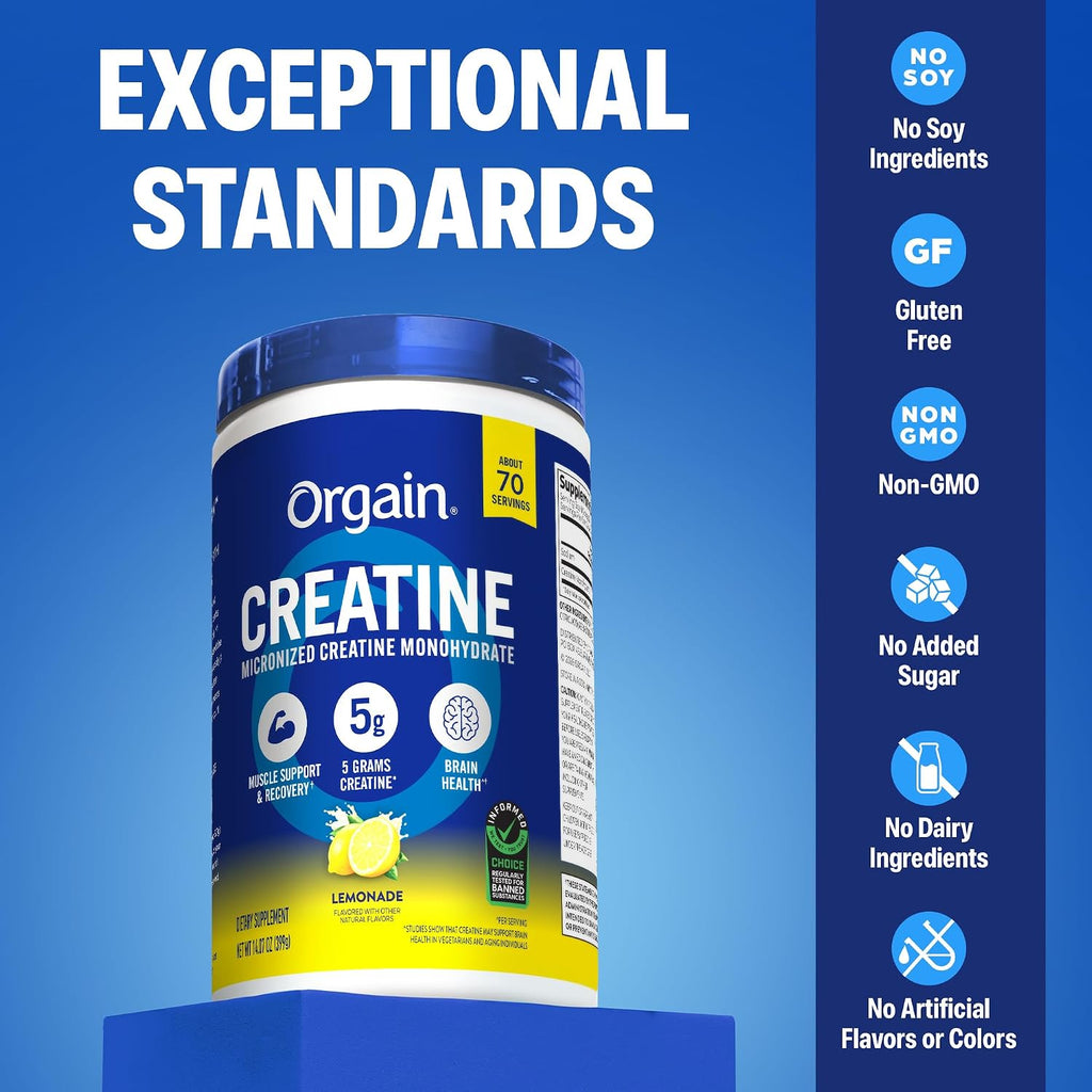 Orgain 0.18 oz de creatina monohidrato en polvo micronizado, limona...