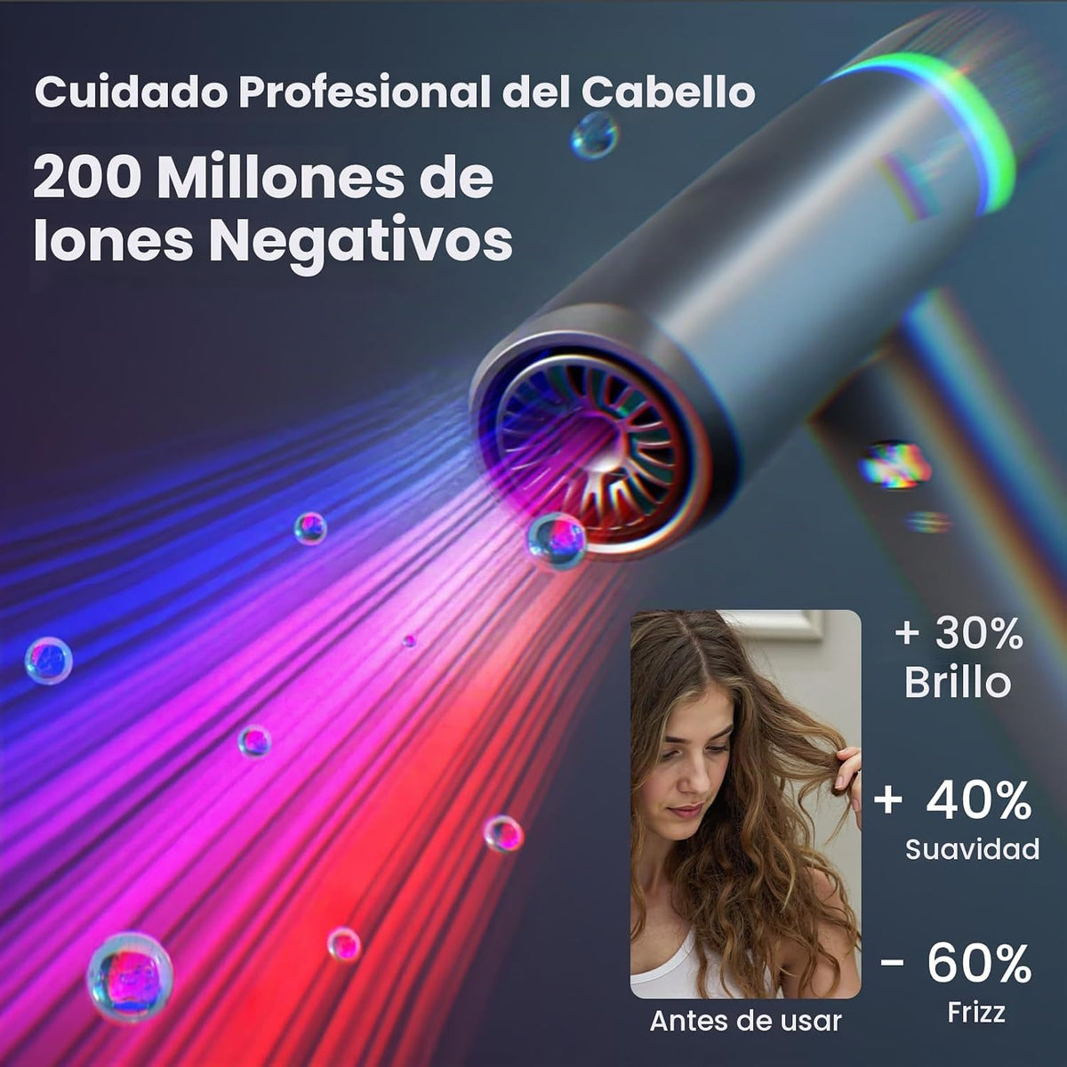 Secador de pelo iónico profesional con difusor, 150000 RPM de alta...