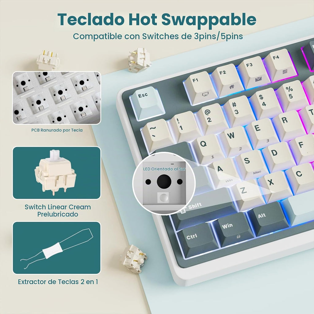 RK ROYAL KLUDGE Teclado mecánico inalámbrico N99 de tamaño completo...