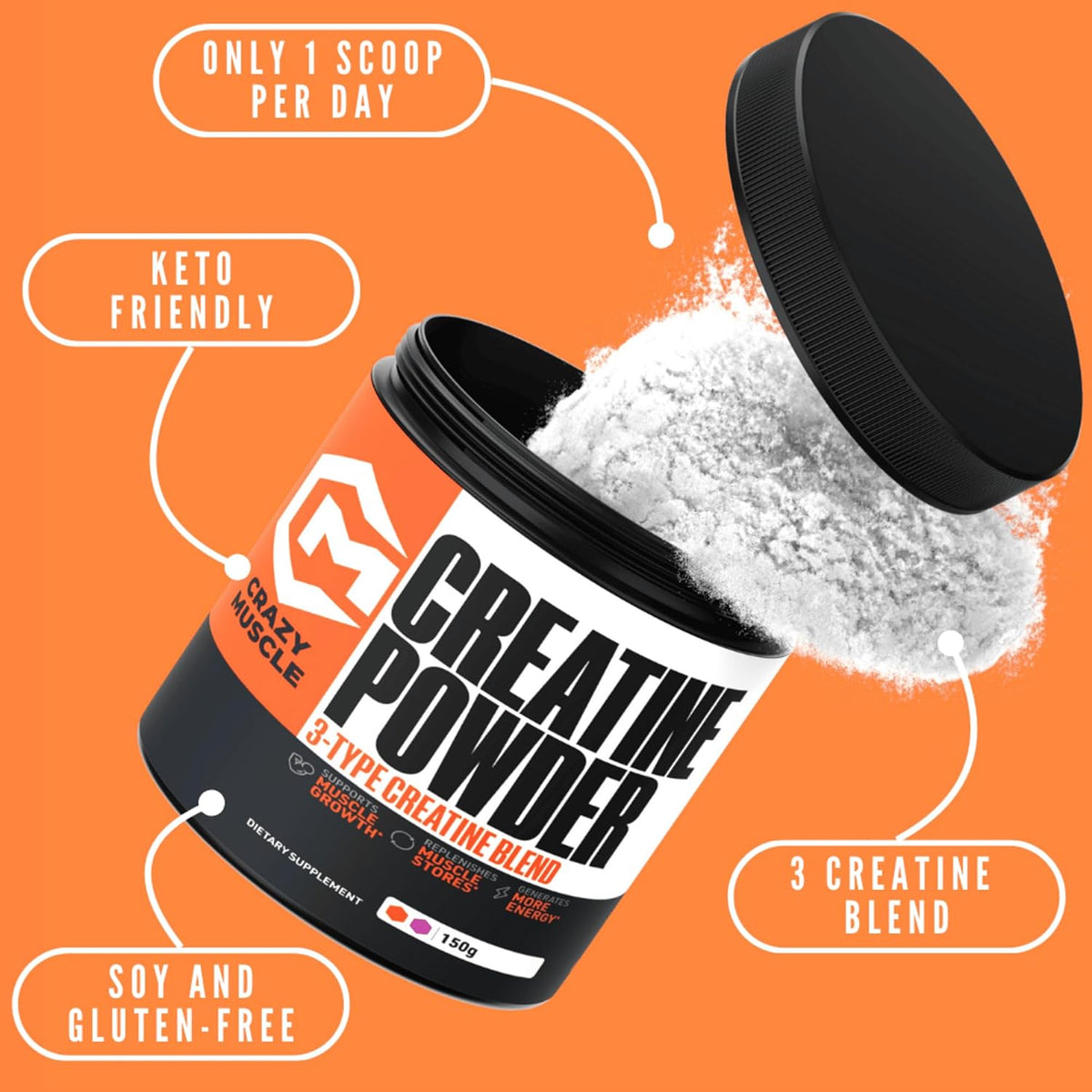 Creatine Monohydrate Powder, 5000mg | Pure Micronized, Unflavored |...