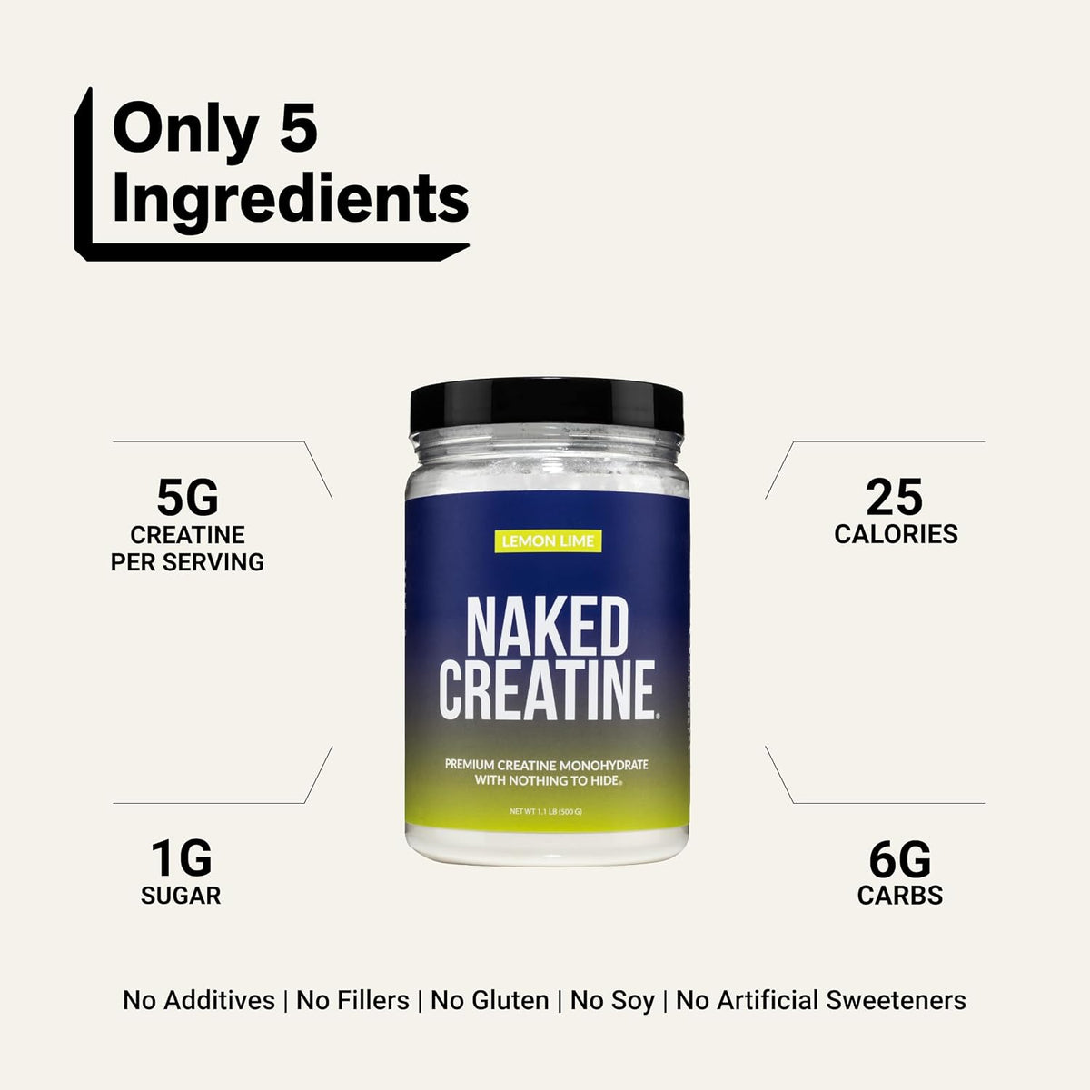 NAKED Monohidrato de creatina pura micronizada sabor Limón y Lima -...