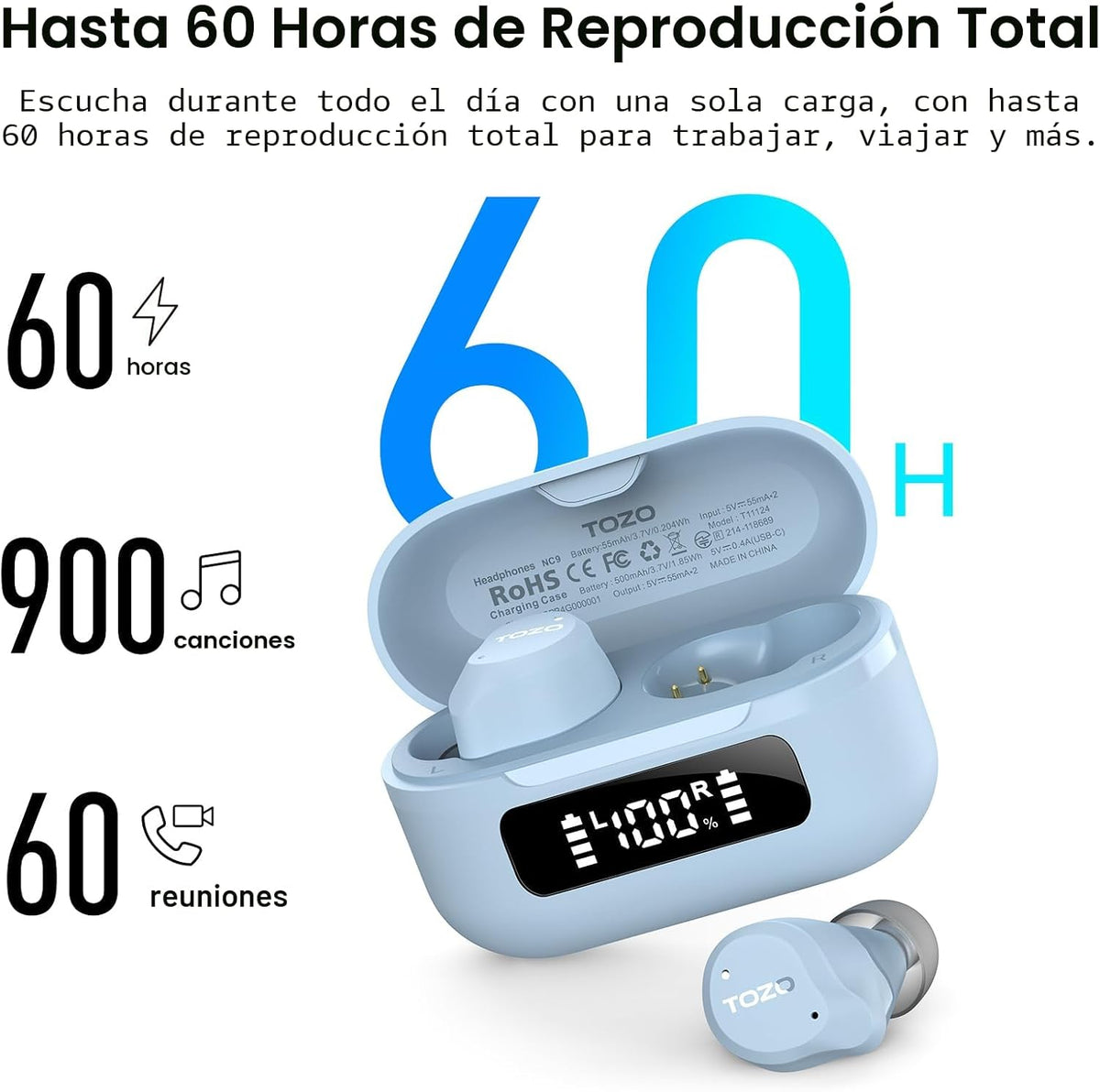 TOZO NC9 Auriculares inalámbricos híbridos con cancelación activa d...
