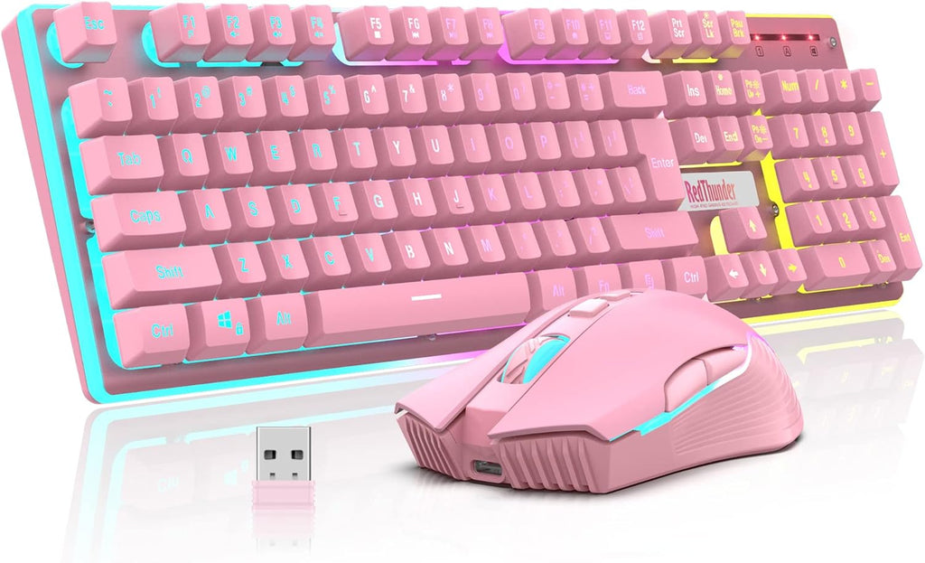 RedThunder K10 - Combo de teclado y ratón inalámbricos para juegos,...