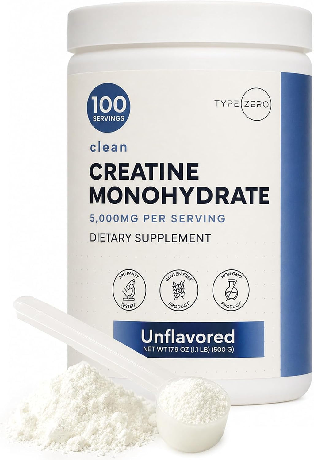 Type Zero Monohidrato de creatina en polvo (sin sabor) 17.64 oz | 5...