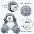 WEIGEDU Juguete de peluche de perro cachorro gris sonriente, 17,7 p...