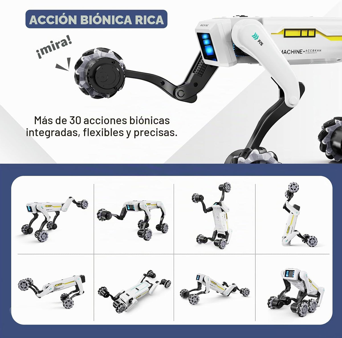 Perro robot inteligente con ruedas, más de 30 acciones biónicas, vo...