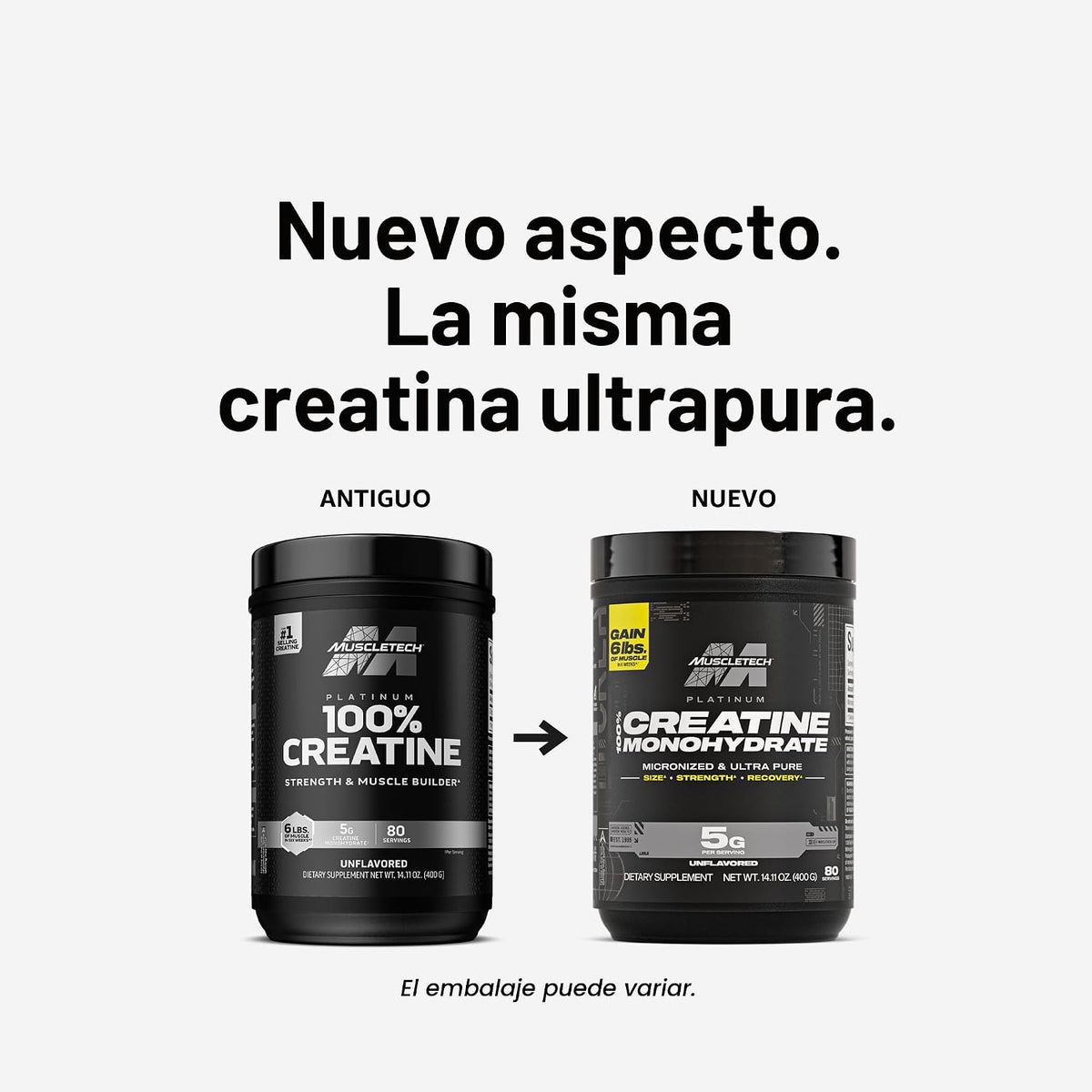 MuscleTech Monohidrato de creatina en polvo, platino puro (80 porci...