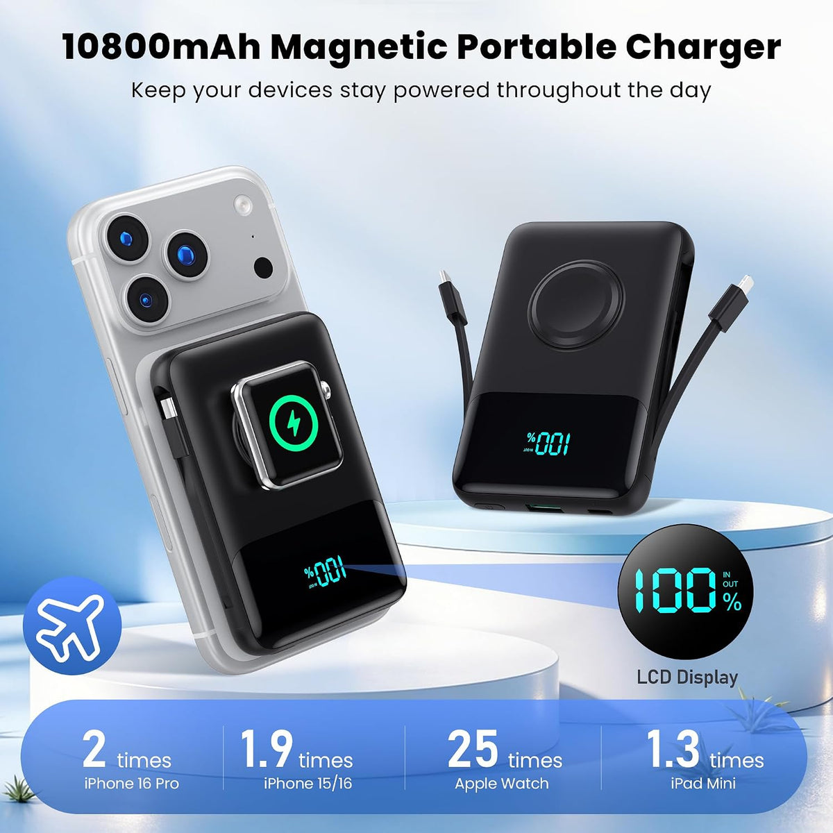 Cargador portátil magnético para el iPhone, 10800mAh Power Bank Cab...