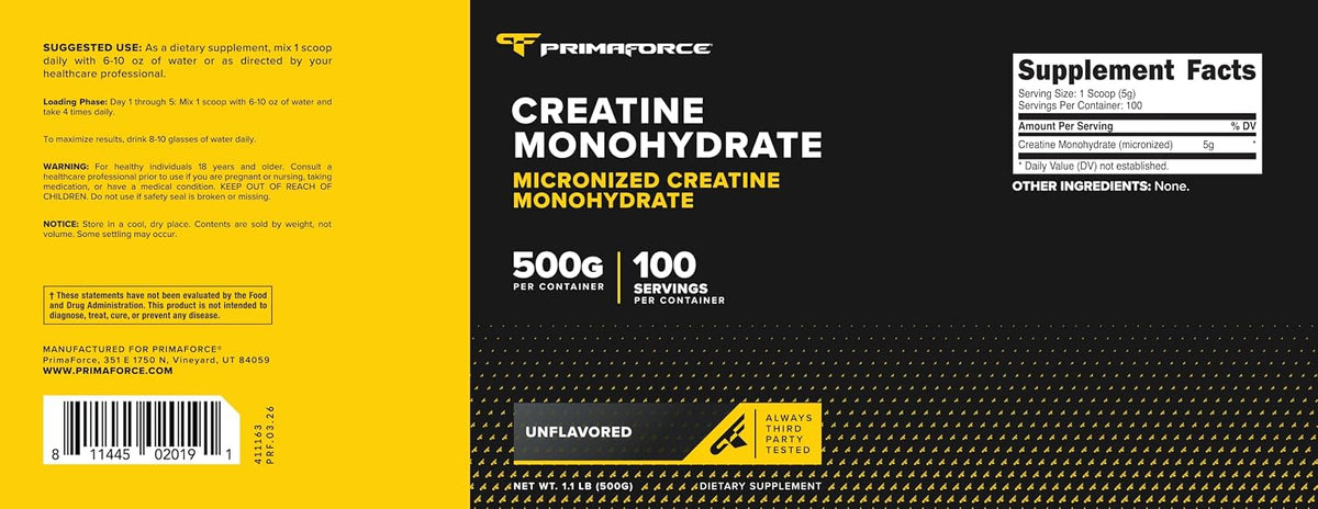 Primaforce Monohidrato de creatina micronizada en polvo 17.64 oz (1...