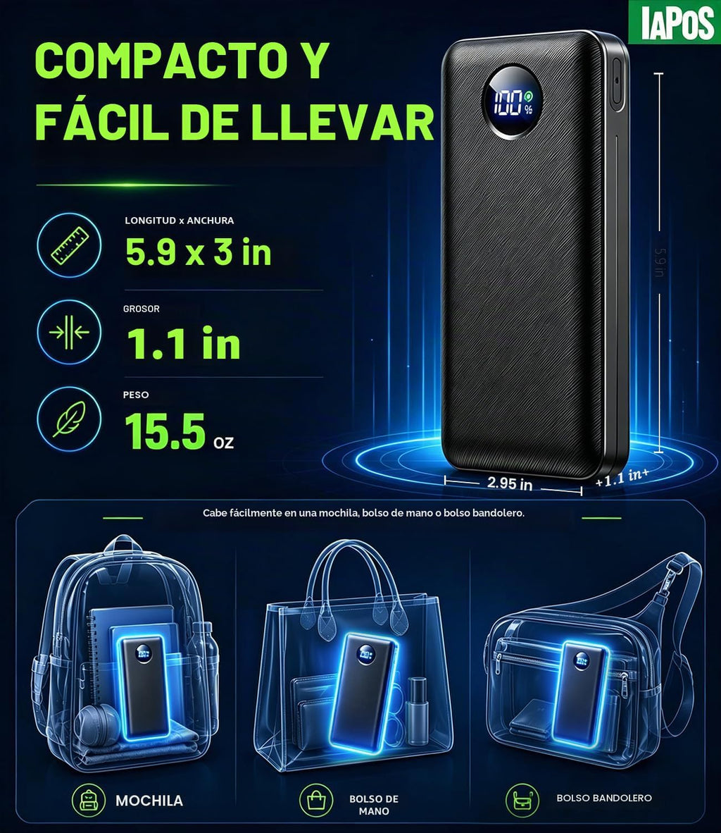 IAPOS Cargador portátil de carga rápida de 60000mAh 22.5W, para ban...