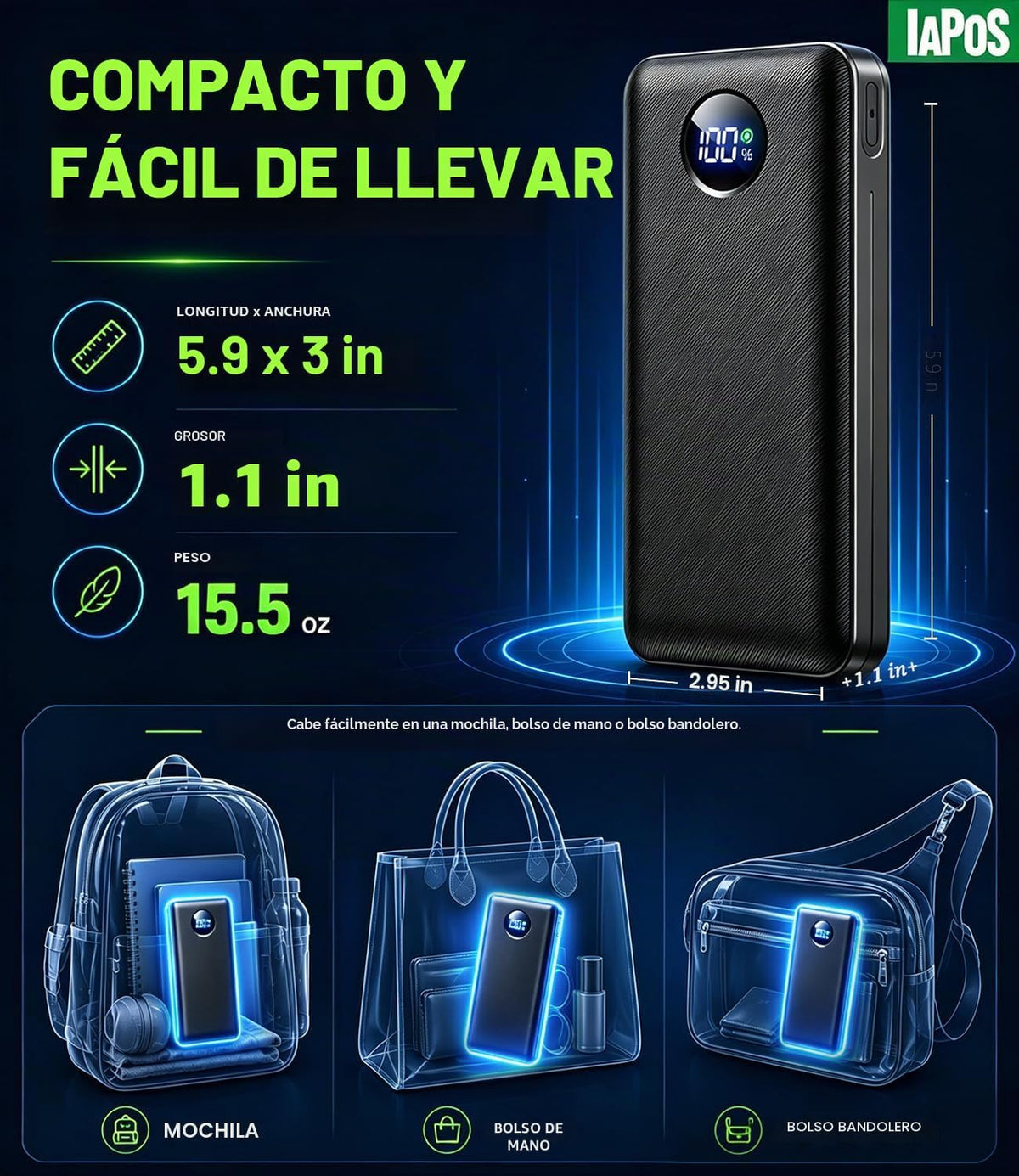 IAPOS Cargador portátil de carga rápida de 60000mAh 22.5W, para ban...
