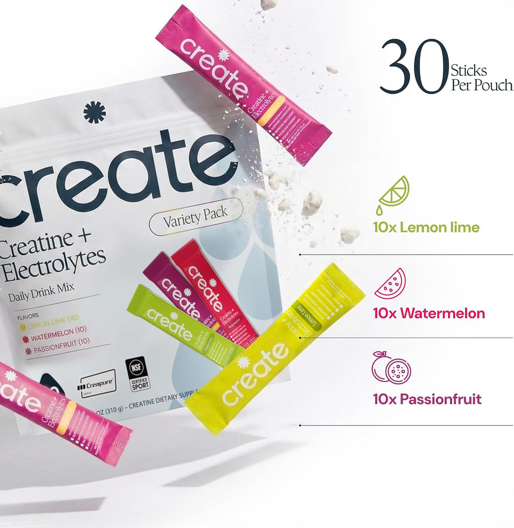 Create Creatina + electrolitos - Energía y fuerza - Paquete variado...