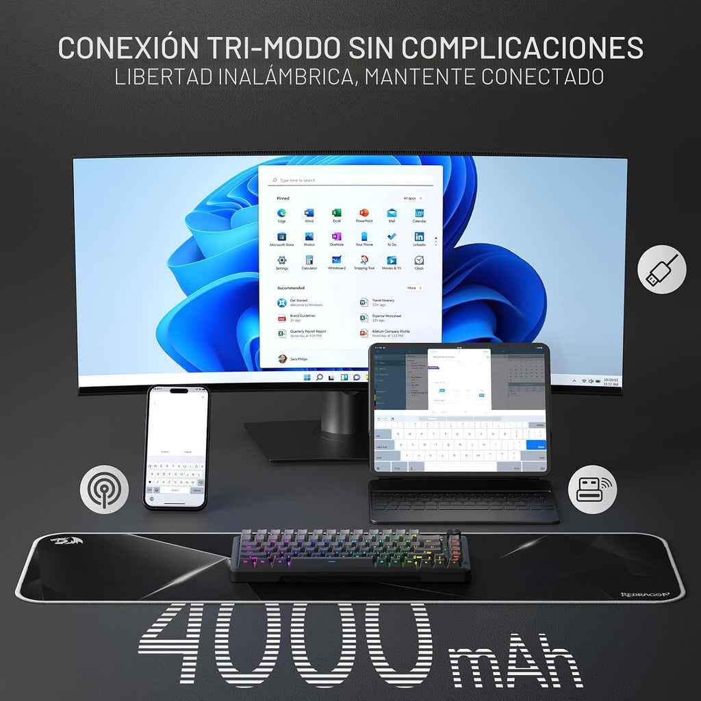 Redragon K724 PRO Teclado inalámbrico de 81 teclas para juegos | Pa...