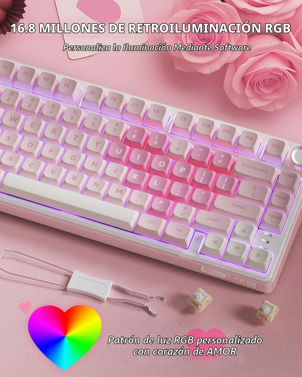 RK ROYAL KLUDGE Teclado mecánico R75 con cable con perilla de volum...