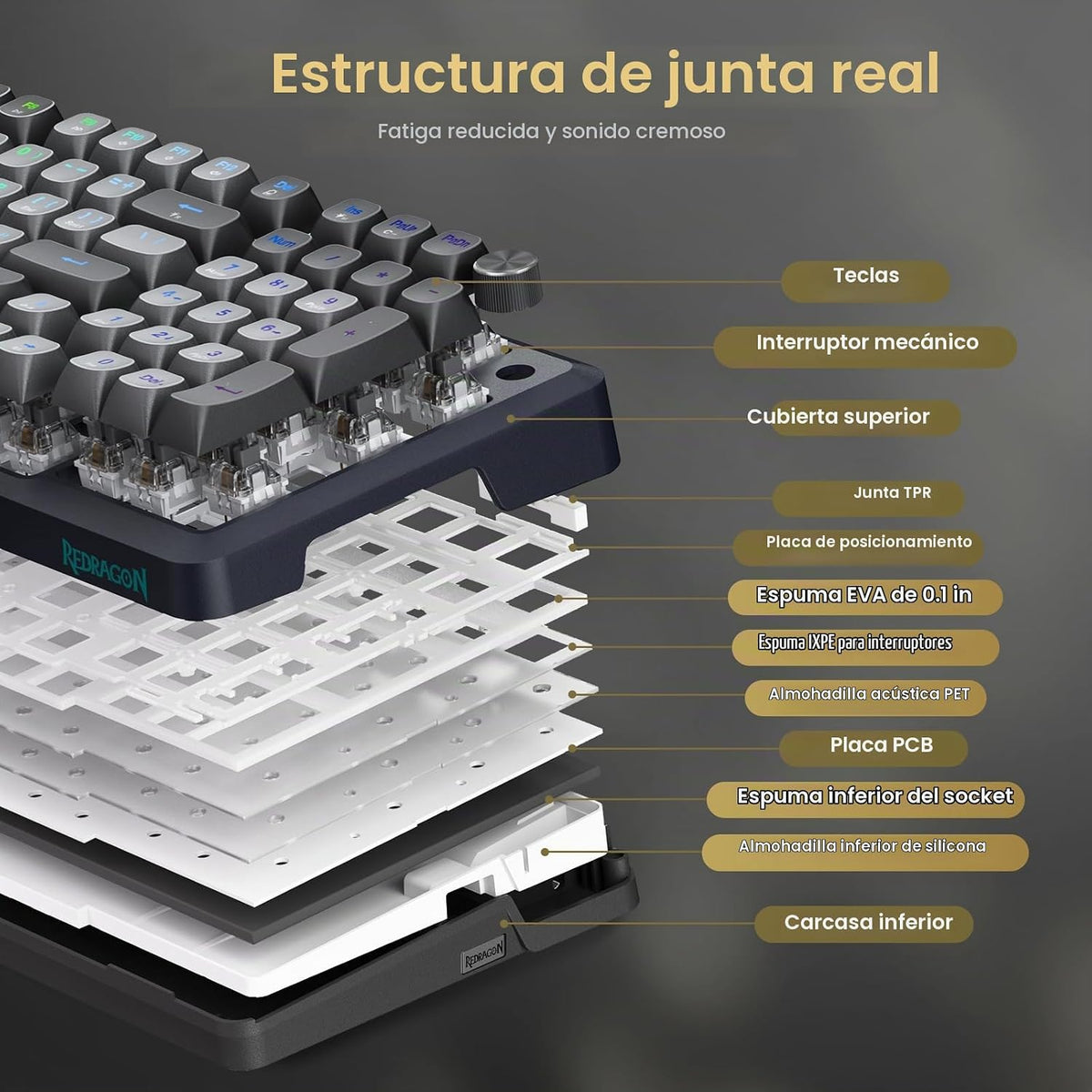 Redragon K688PRO Teclado mecánico inalámbrico para juegos con junta...