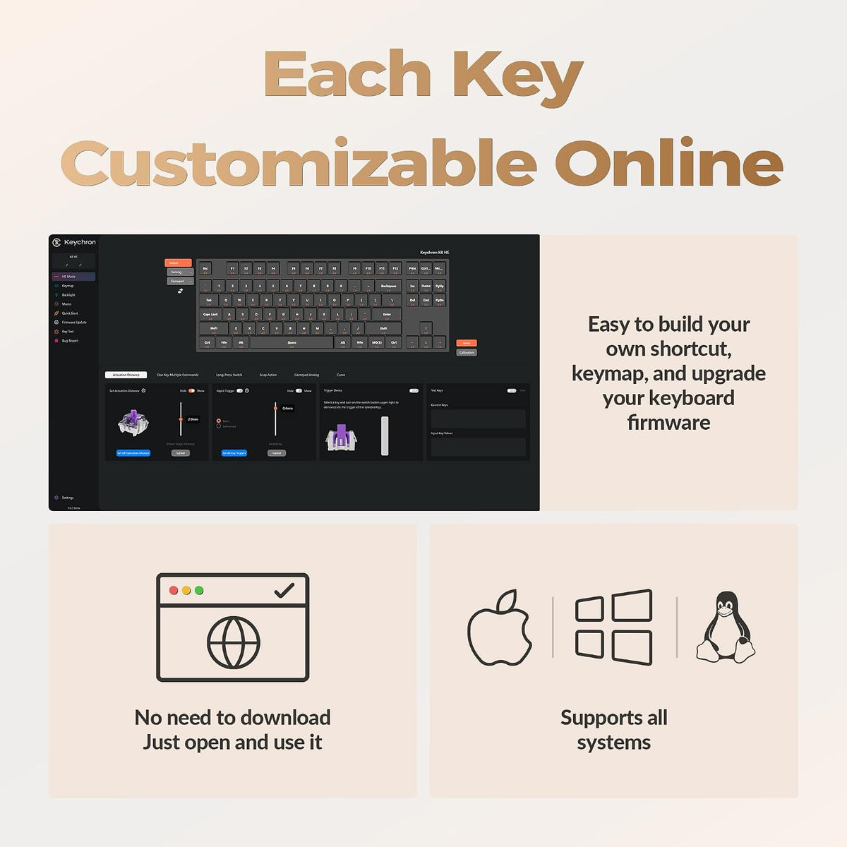 Teclado mecánico personalizado inalámbrico Keychron K8 HE TKL, efec...