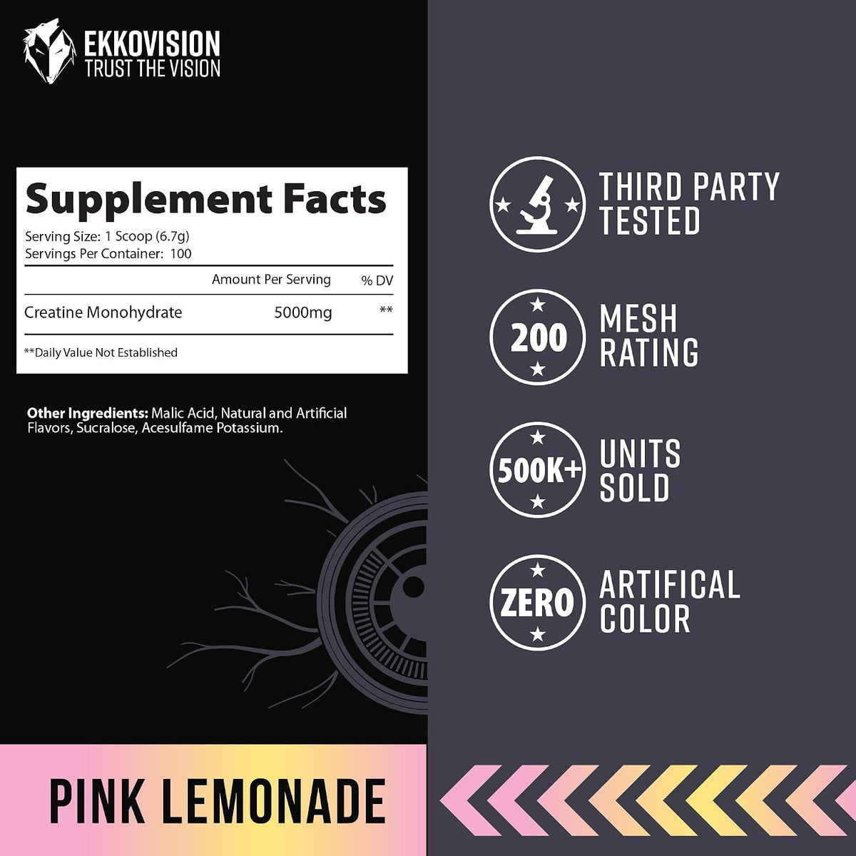 Ekkovision Polvo de monohidrato de creatina micronizado, limonada r...