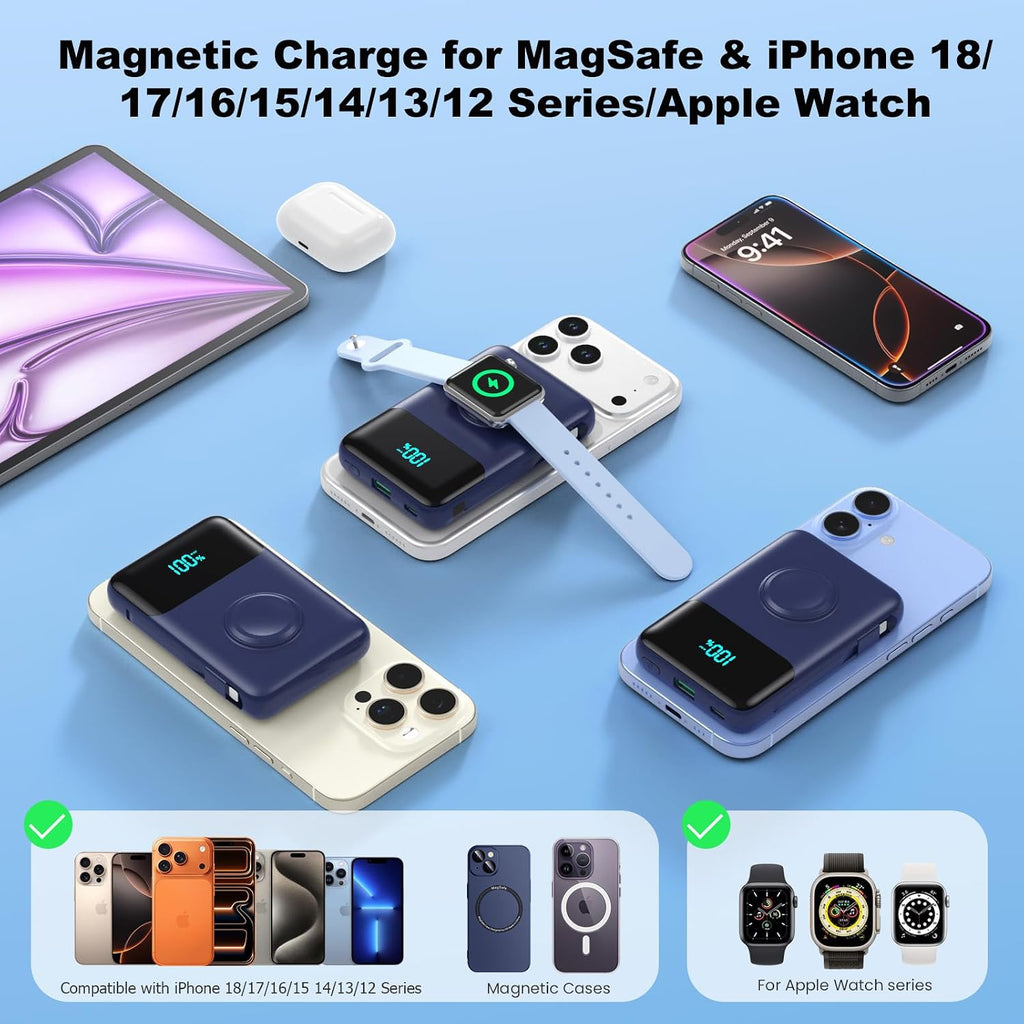 Cargador portátil magnético para el iPhone, 13800mAh Power Bank Cab...
