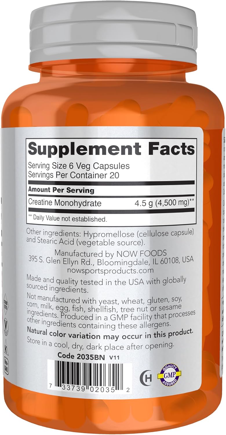 NOW Nutrición Deportiva, Monohidrato de Creatina 750 mg, Edificio M...