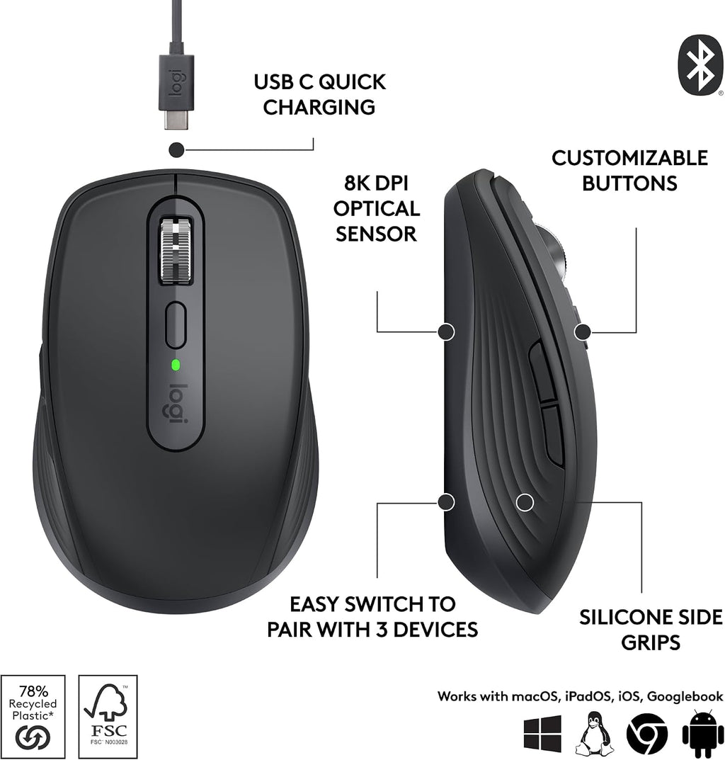 Ratón inalámbrico compacto Logitech MX Anywhere 3S de desplazamient...