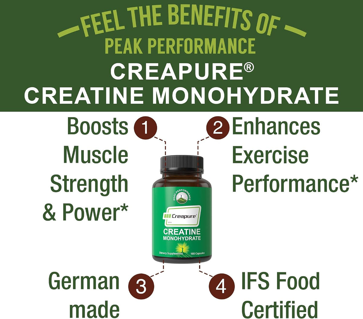 Creapure creatina monohidrato 180 cápsulas de alta pureza alemana h...