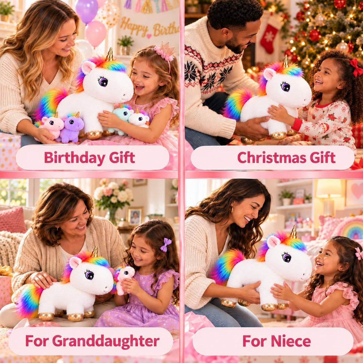 TOYSYM Animal de peluche de unicornio con bebés, conjunto familiar...