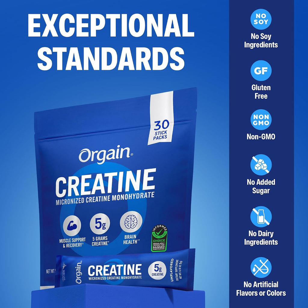 Orgain Polvo micronizado monohidrato de creatina, sin sabor, 30 bar...
