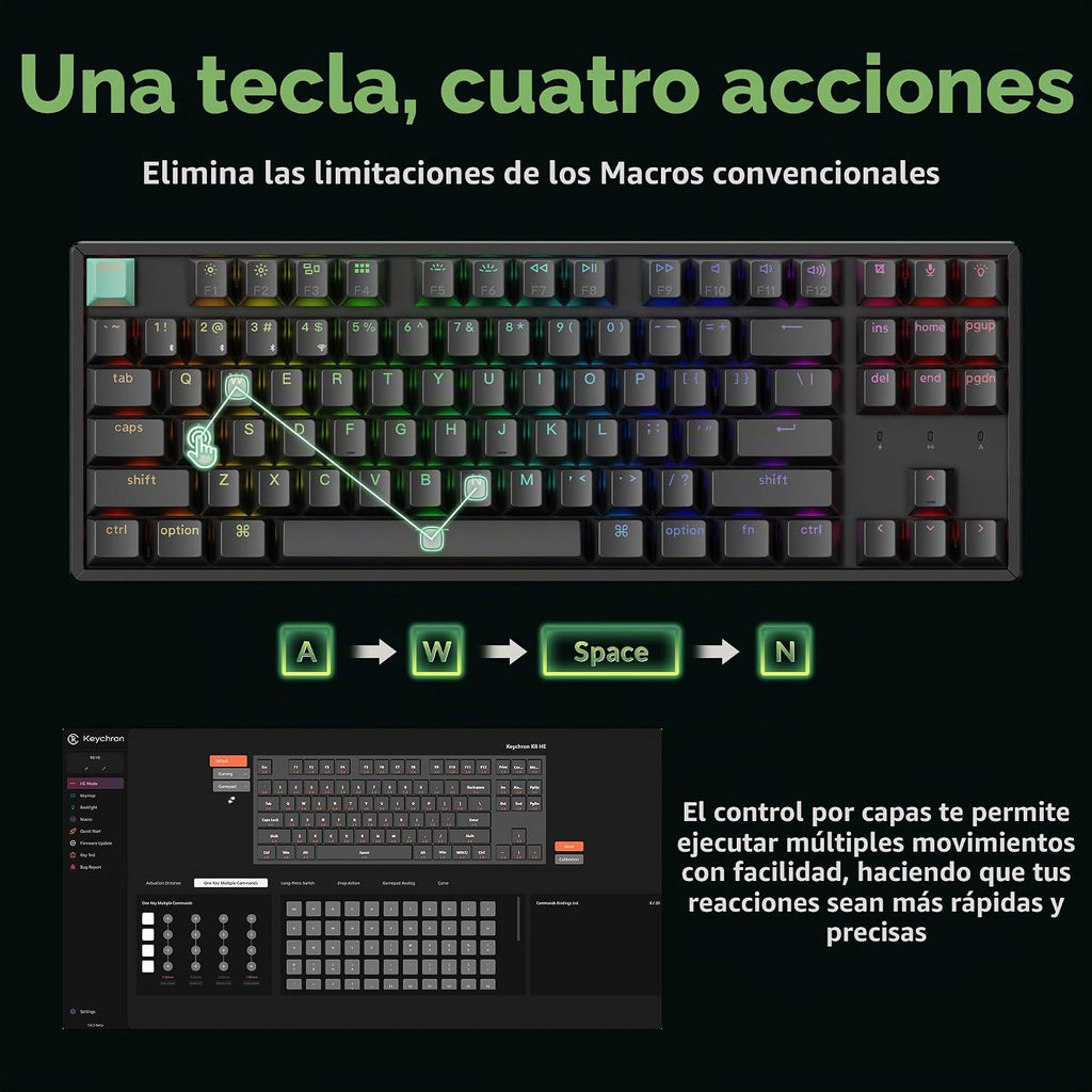 Teclado mecánico personalizado inalámbrico Keychron K8 HE TKL, efec...