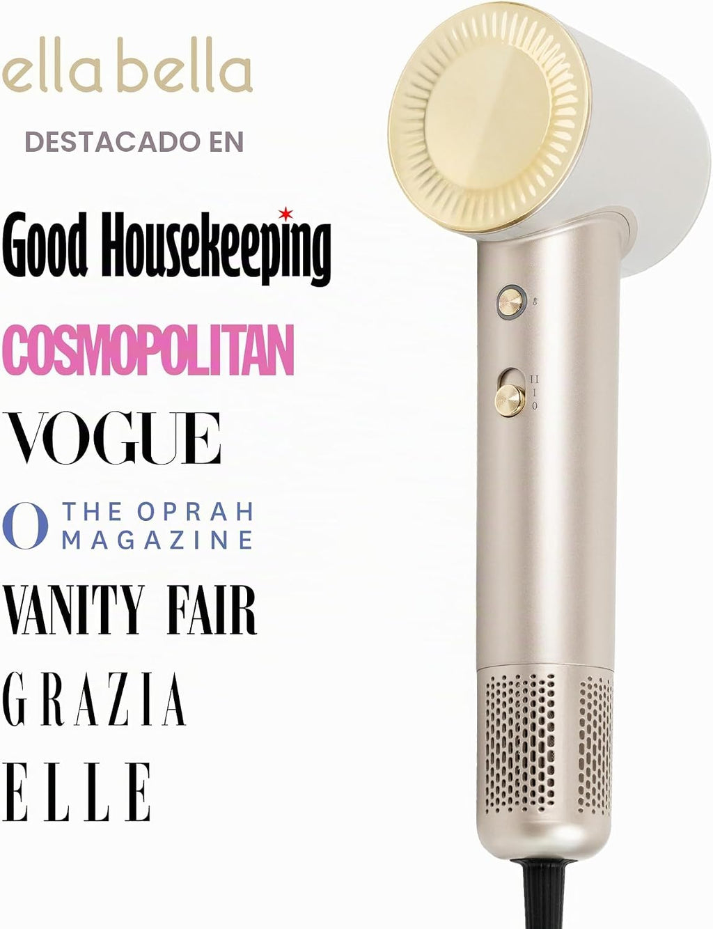 ELLA BELLA® Secador de pelo de plasma compacto, pantalla digital, s...