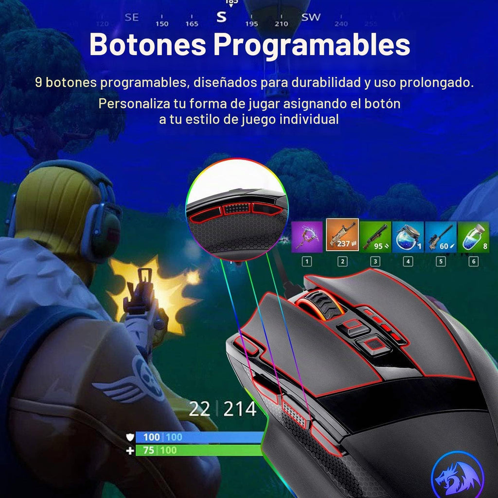 Redragon M801 Ratón para Juegos, Ratón RGB para PC MMO con 9 Botone...
