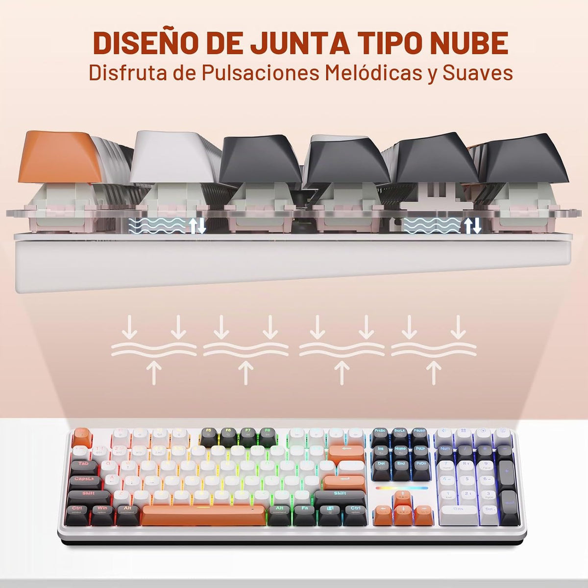 Redragon K745 PRO Teclado inalámbrico para juegos RGB con junta de...