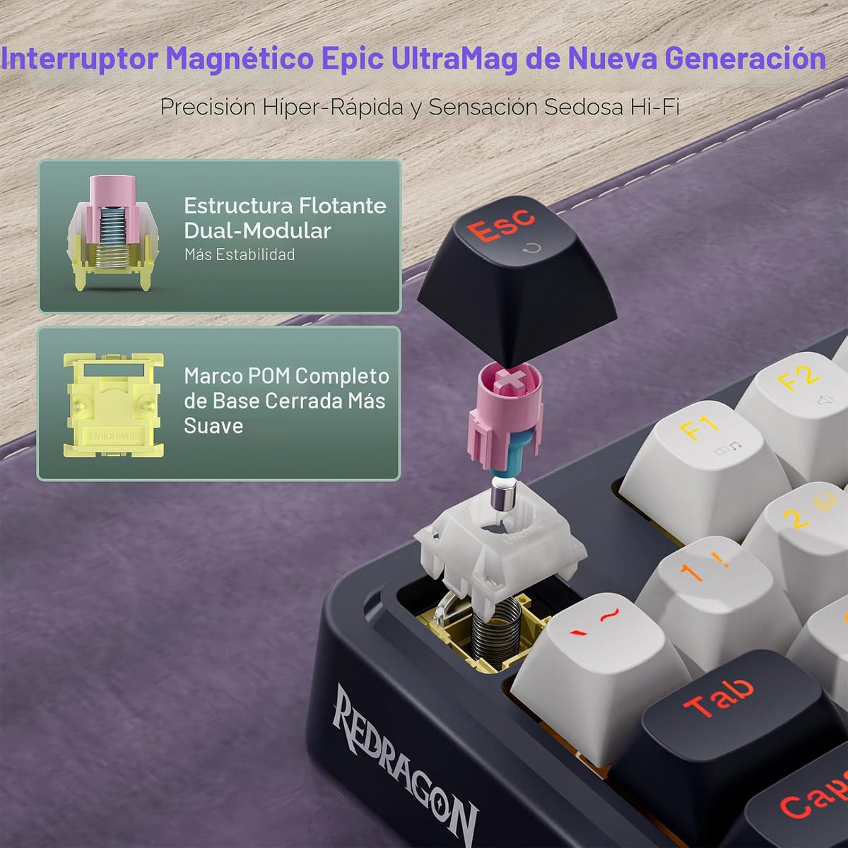 Redragon K673 HE Teclado magnético para juegos con disparador rápid...