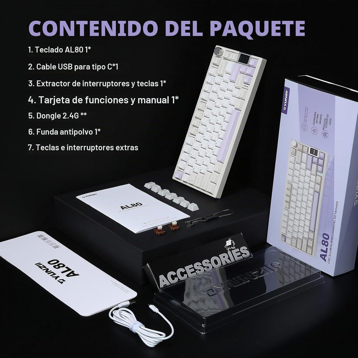 YUNZII AL80 75% Teclado mecánico inalámbrico de aluminio (Beige, Ga...