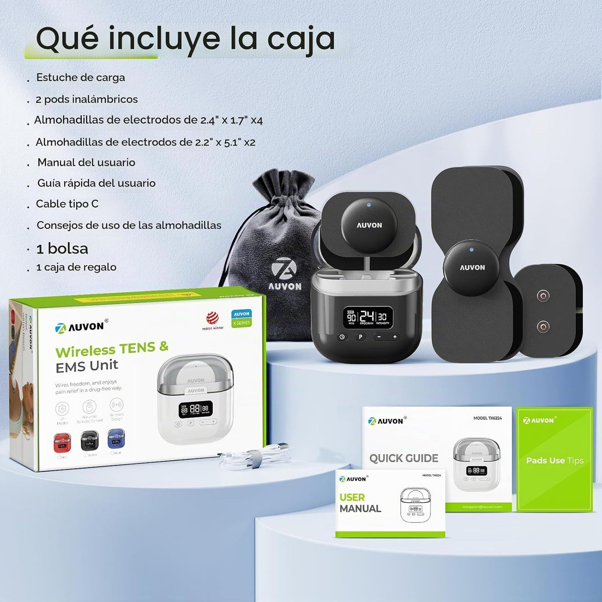 AUVON Estimulador muscular inalámbrico de 24 modos TENS Unit para a...
