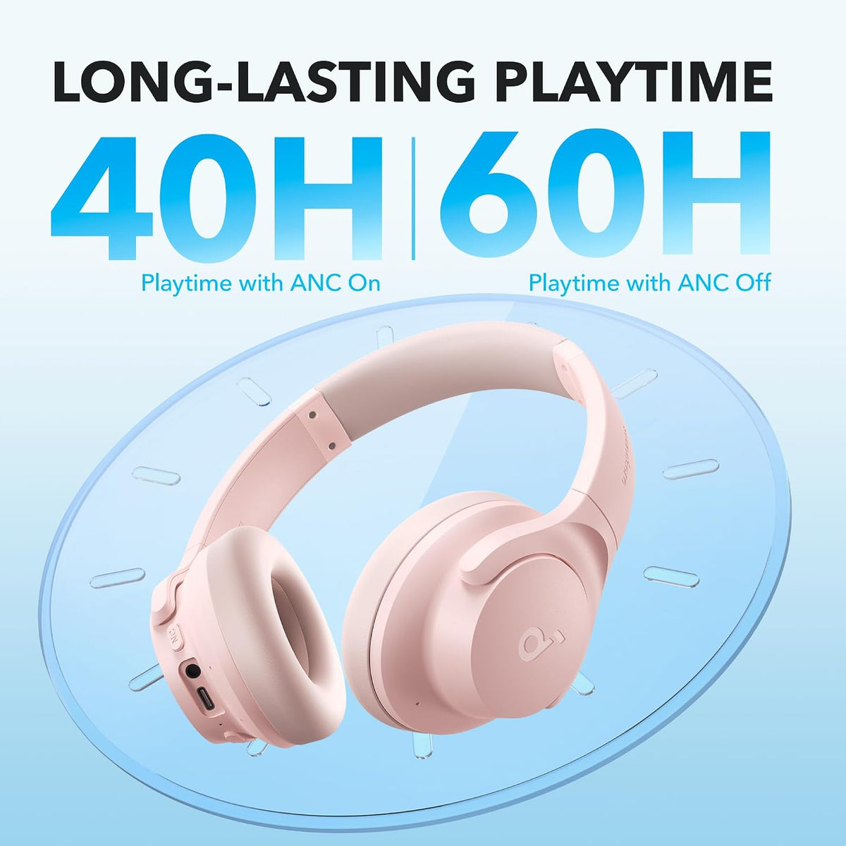 Auriculares Soundcore by Anker Q20i con funda protectora, rosa, paq...