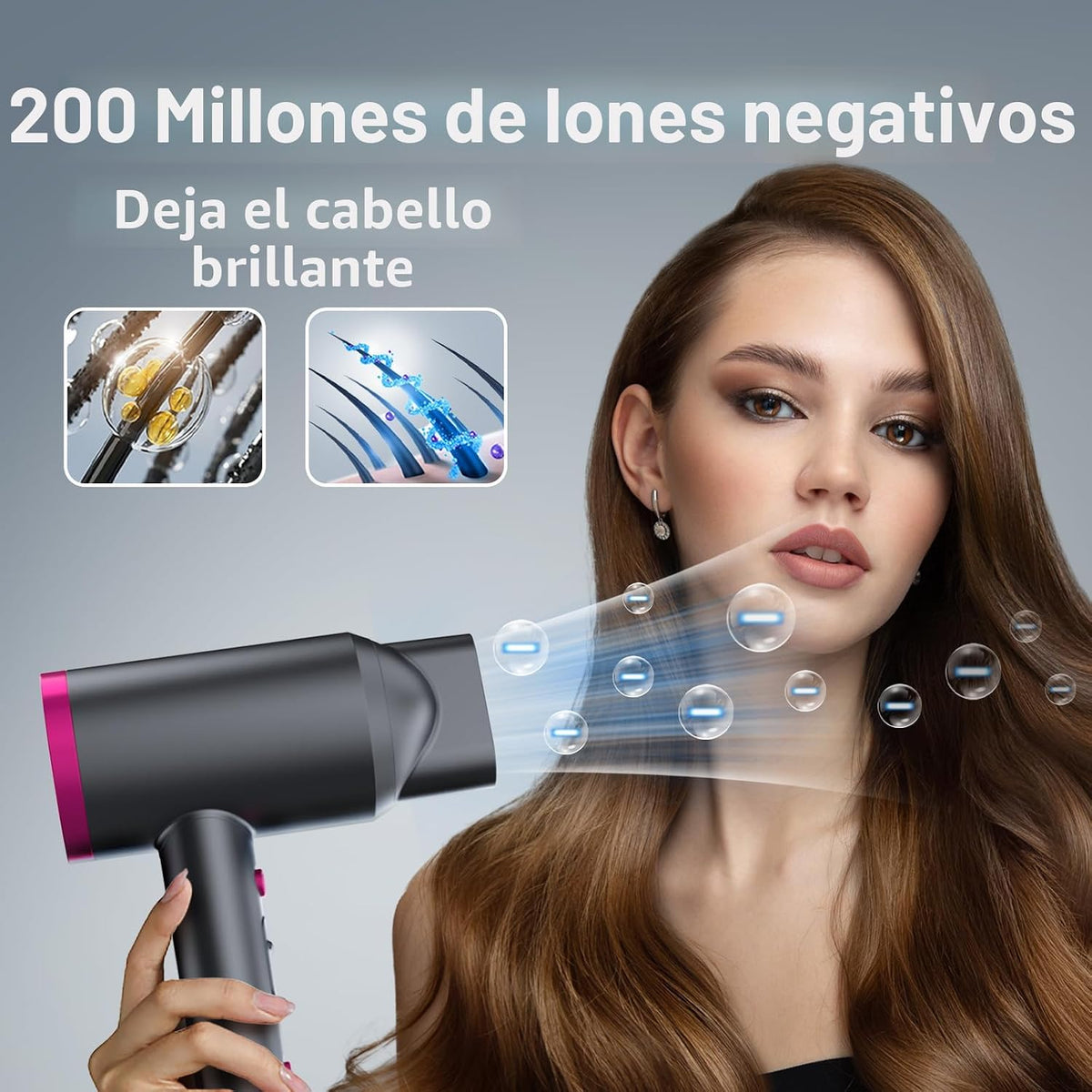 ANNE BETTY Secador de pelo iónico con difusor, potente secador de p...