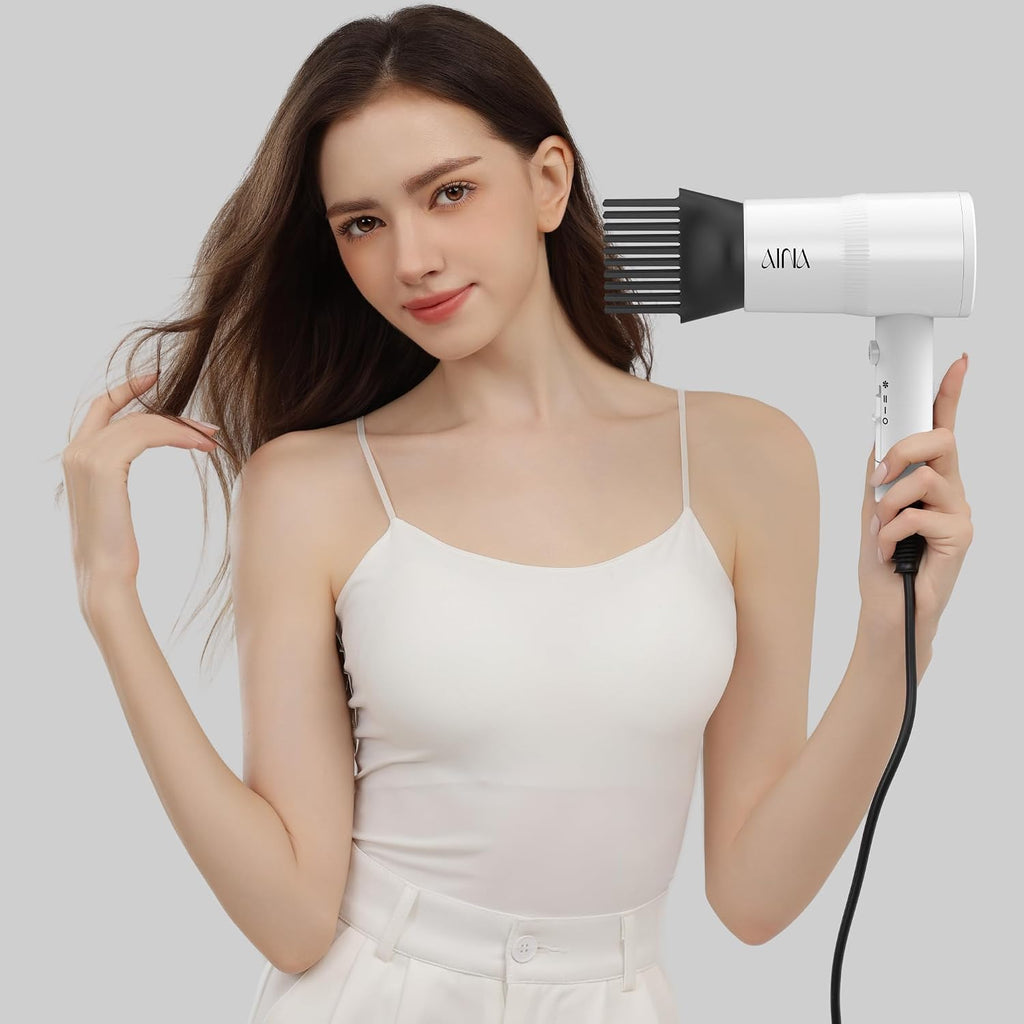 AINA Secador de pelo con difusor, peine secador completo 110V (blan...
