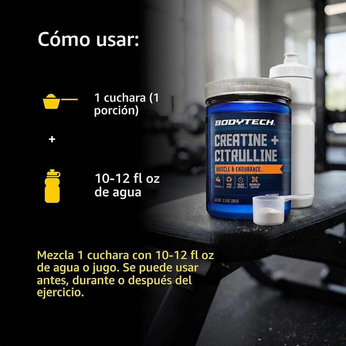 BodyTech Monohidrato de creatina + polvo de citrulina, sin sabor, 3...