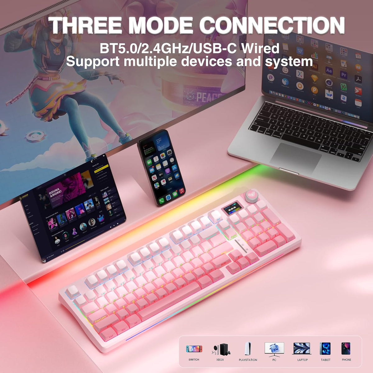 AULA S98 Pro Teclado mecánico inalámbrico para juegos con pantalla,...
