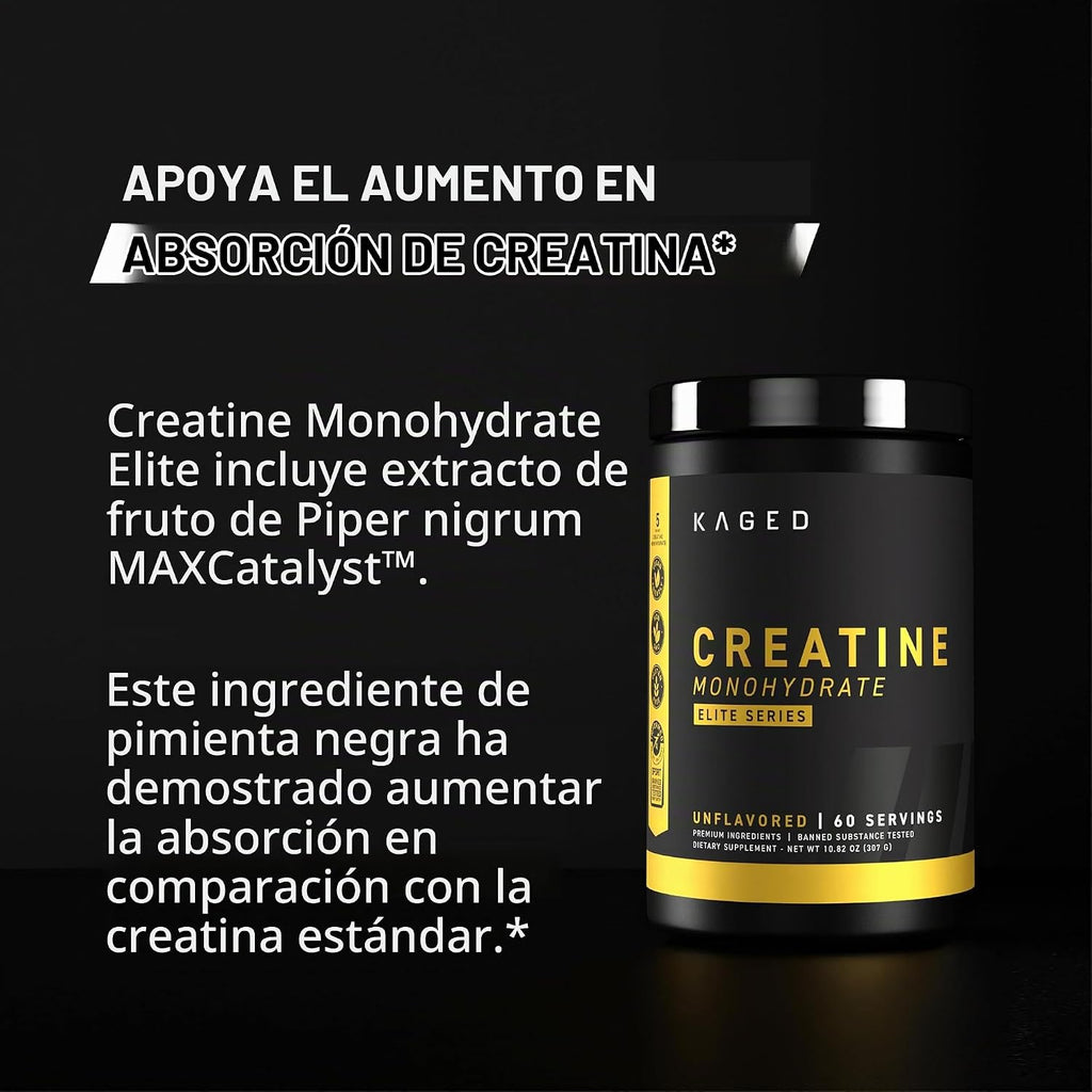 Polvo Elite de monohidrato de creatina Kagged | Sin sabor | 60 porc...