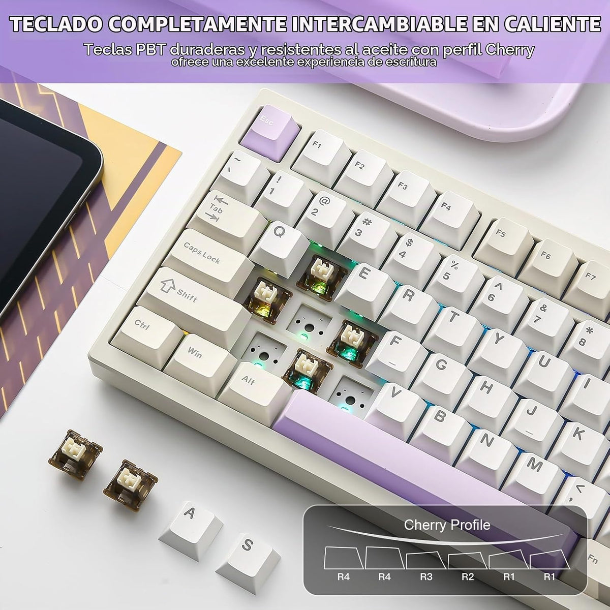 YUNZII AL80 Teclado mecánico inalámbrico, CNC de aluminio completo,...