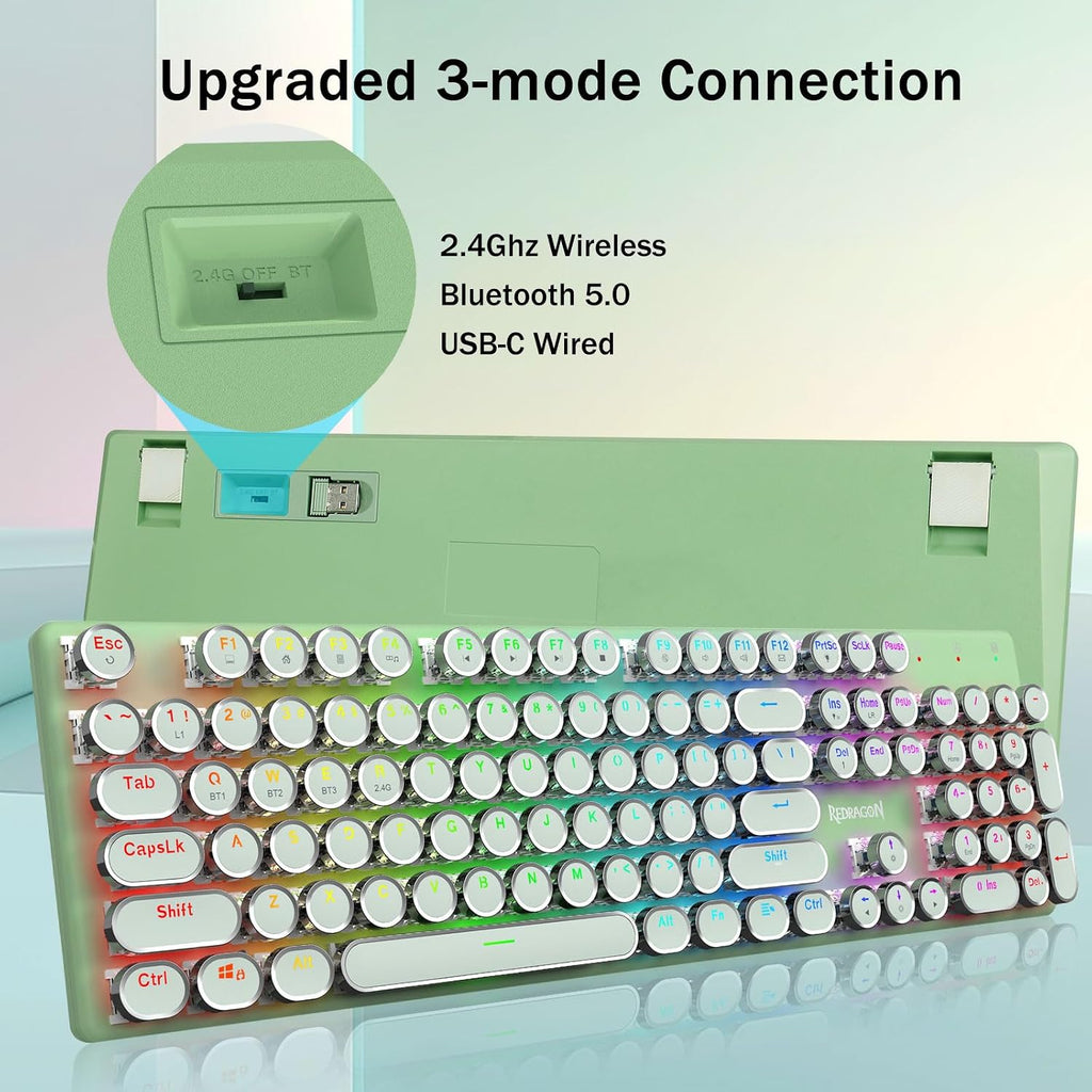Redragon Teclado mecánico inalámbrico para juegos K710, color verde...