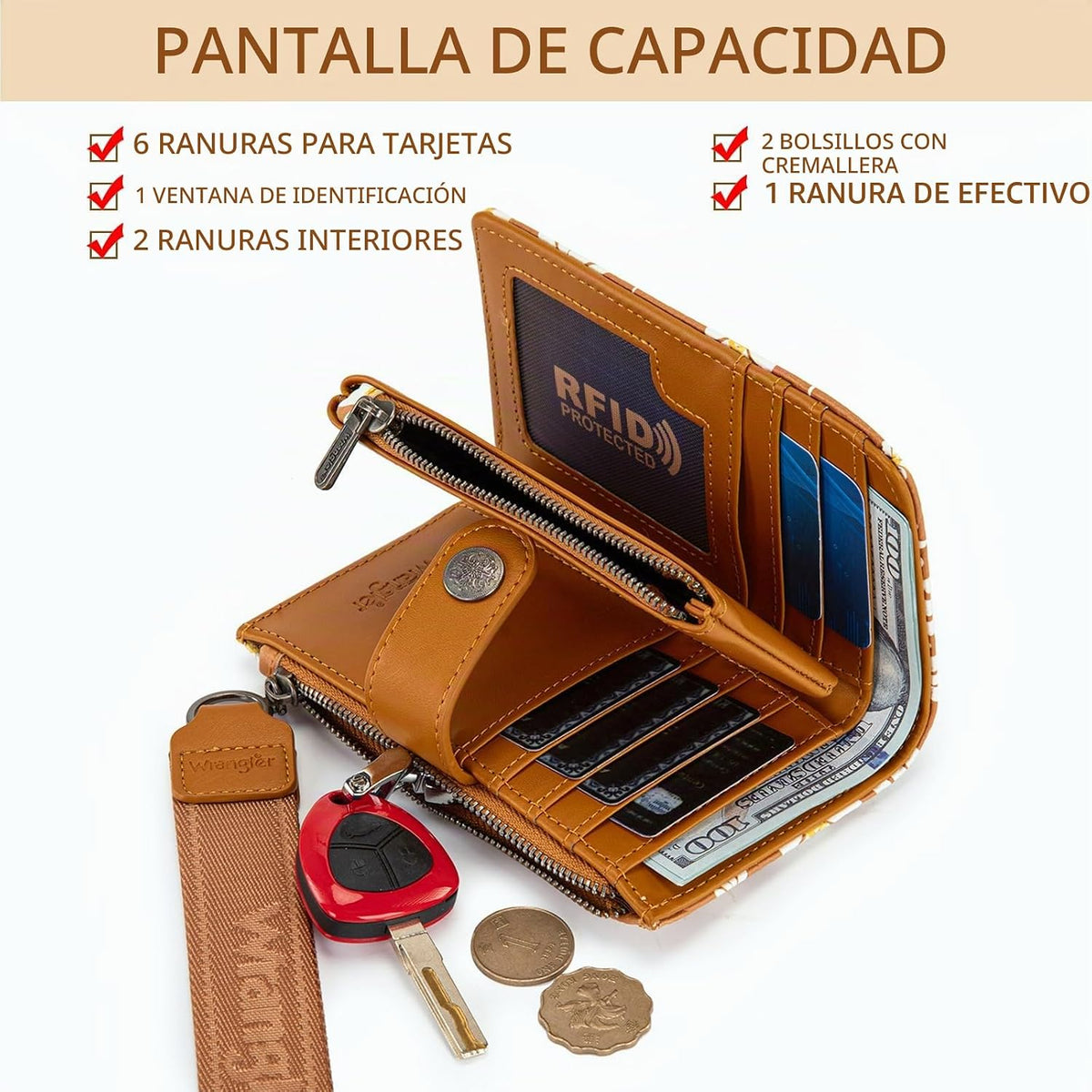 Montana West X Wrangler - Carteras pequeñas para mujer, cartera ple...